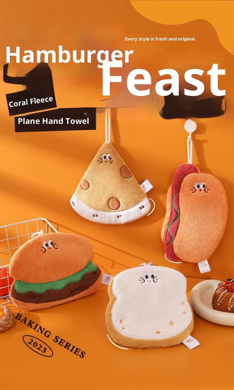 Lillian Nieuwe schattige cartoon hangende keukenhanddoek, snel drogend, drielaags verdikte koraalfleece handdoek_voghion.com