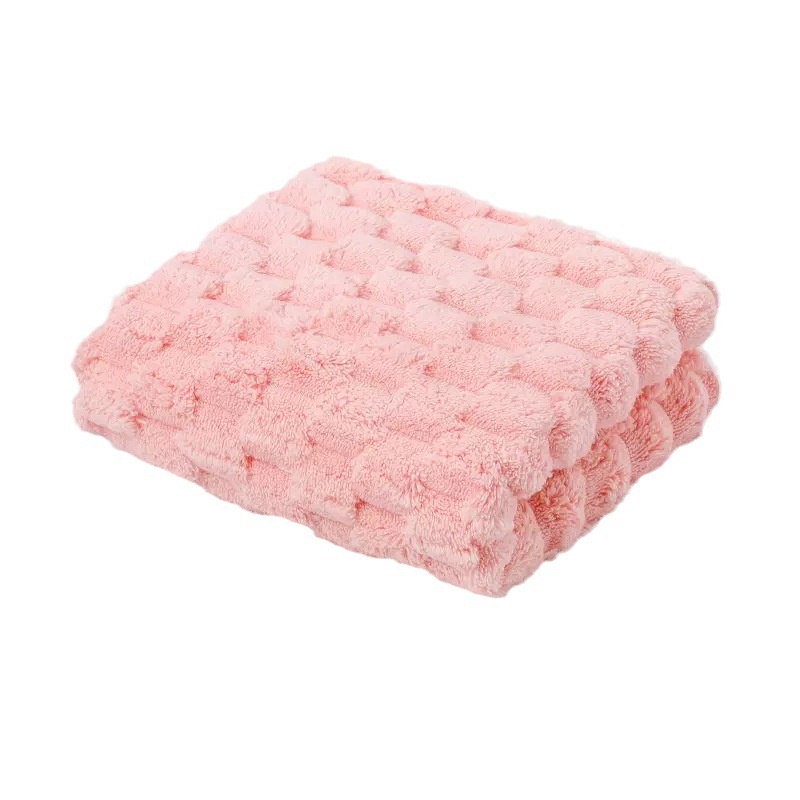 Lillian Cloud Grid Coral Fleece Small Hanging Thickened Bathroom Cute Baby Hand Towel Absorbent Quick-Dry_voghion.com