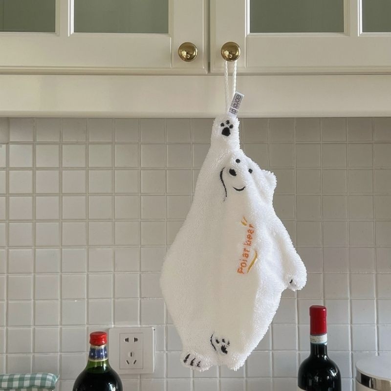 Lillian Polar Bear Hanging Hand Washing Baby Cute Coral Towel Kitchen Super Absorbent Thickened Cloth_voghion.com