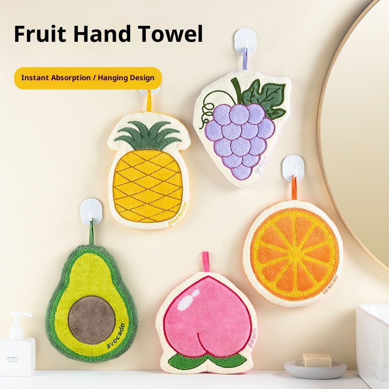 Lillian Cute Fruit Hand Hanging Thickened Absorbent Quick-Dry Bathroom Kitchen Towel Handkerchief Cartoon Children_voghion.com