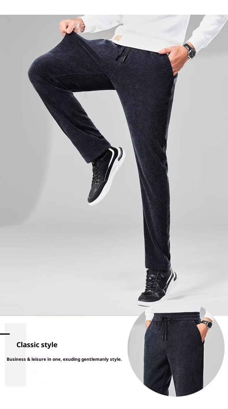 boy Corduroy Casual Autumn Winter New Fleece Lined Thickened Long Pants Straight Trendy Versatile Men's Sweatpants_voghion.com