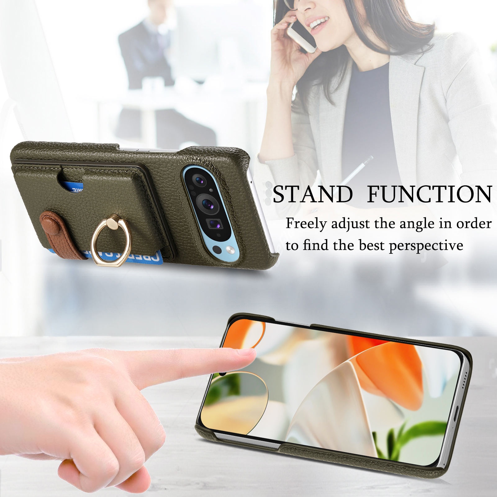 TechGlobe Handyhülle kompatibel mit Google 9A, Kartenfach, Aufbewahrung, Schutzhülle, Armband, Pixel 10 Metallringhalter_voghion.com