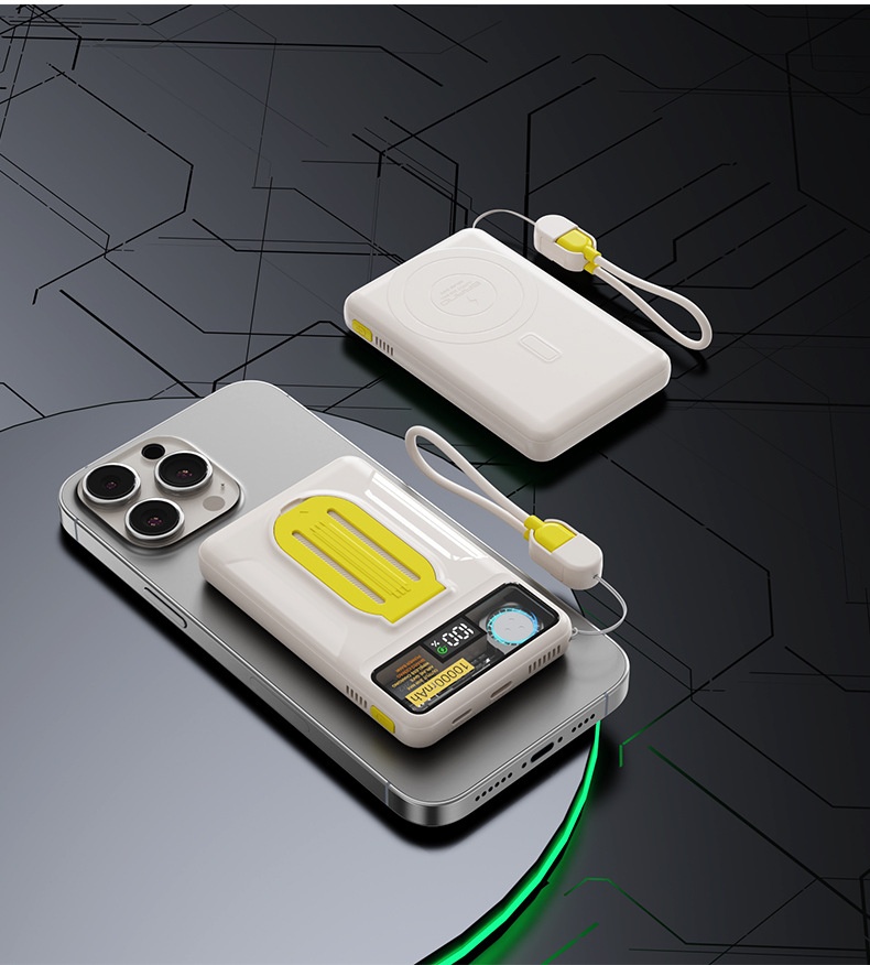 techglobe 22,5W Magnetische, transparente Powerbank mit integriertem Kabel, ultradünn, kompakt, Mini, tragbar, Geschenk, mobile Stromversorgung_voghion.com