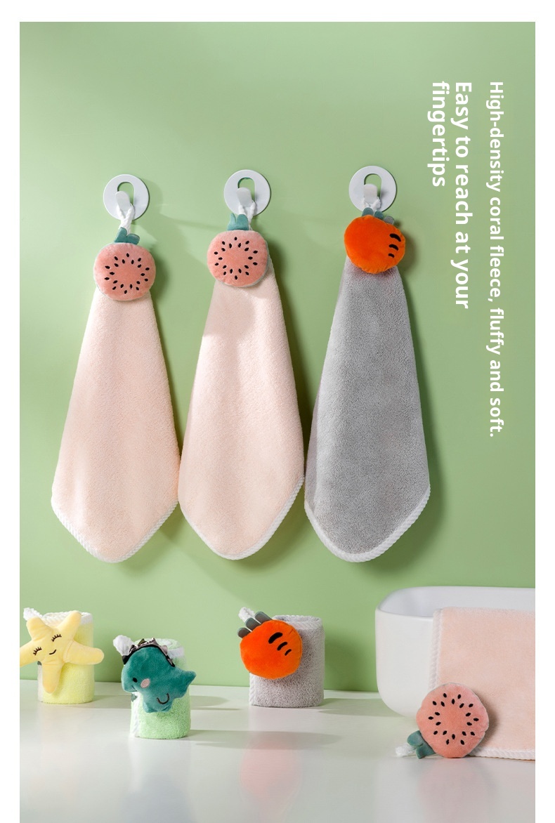 Lillian Jieyu Handhängendes, dickes Plüsch-Handtuch, saugfähig, schnelltrocknend, fusselfrei, kleines quadratisches Kinderhandtuch mit niedlichem Cartoon-Motiv_voghion.com