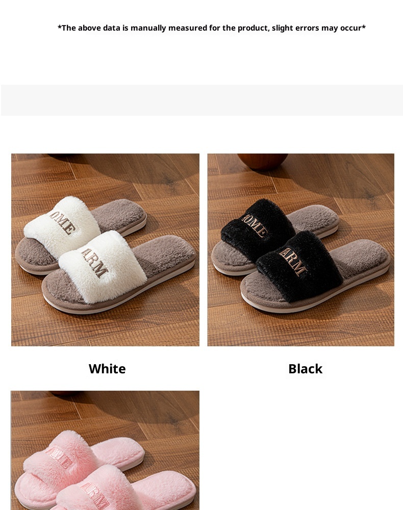 Zees Fairy Peak Creative Embroidery Ins Warm Women's Winter One-Word Furry Cotton Home Indoor Wooden Floor Non-Slip Slippers_voghion.com