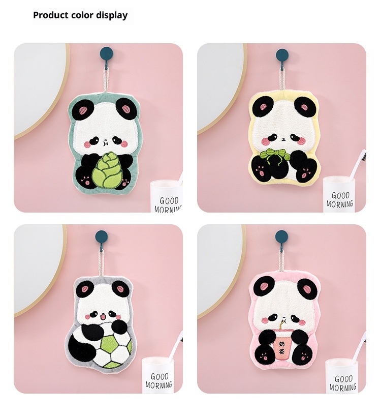 Asciugamano da tavolo in pile corallo per bambini, assorbente, anti-pelucchi, da appendere, a forma di panda, di Lillian Home Use_voghion.com