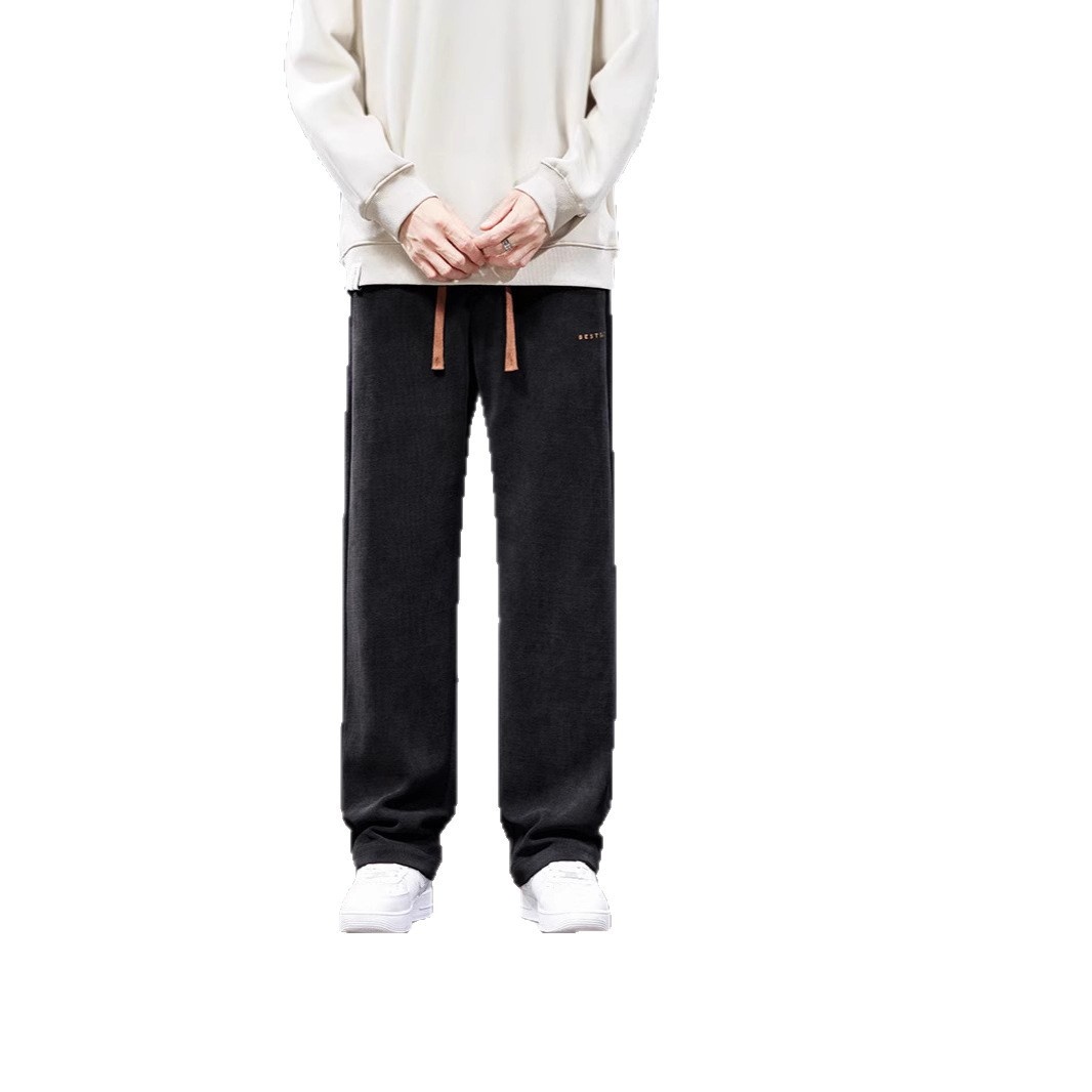 boy Men's Autumn Winter Thickened Fleece Casual 25 New Trendy Corduroy Loose Simple Versatile Straight-Leg Pants_voghion.com