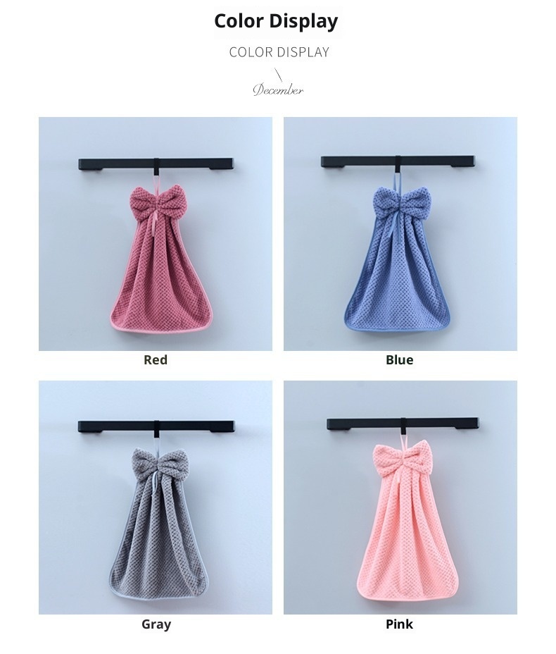 Lillian Pineapple Grid Coral Fleece Thickened Absorbent Hanging Bathroom Kitchen Hand Towel Non-Shedding Soft_voghion.com