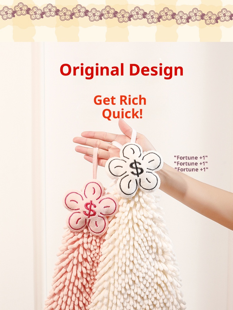 Lillian Rich Flower Series Cute Hanging Chenille Hand Absorbent Towel Kitchen Bathroom Dual-use Handkerchief Cross-border_voghion.com