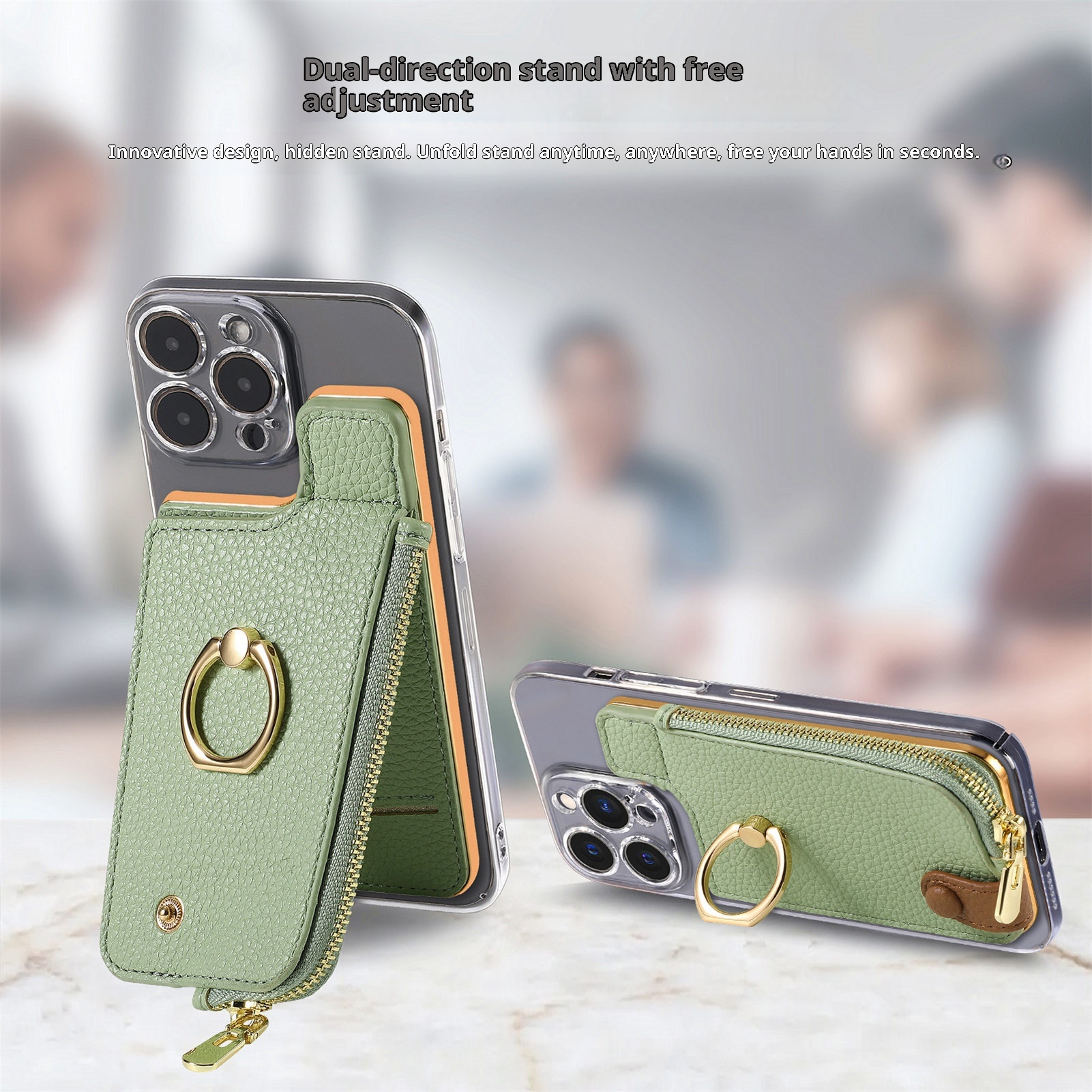 Portafoglio da polso in pelle con clip per monete e adesivo posteriore TechGlobe, porta carte d'identità antifurto RFID_voghion.com