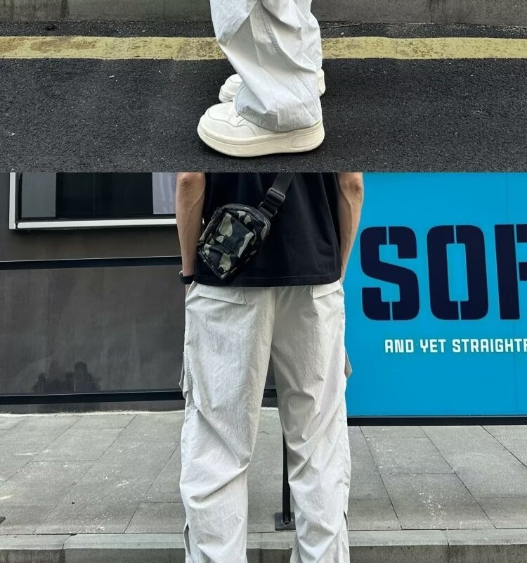boy Light Gray Wrinkle Quick-Dry Men Summer Thin Paratrooper Cargo Pants American Style Straight-Leg Hiking Trousers_voghion.com
