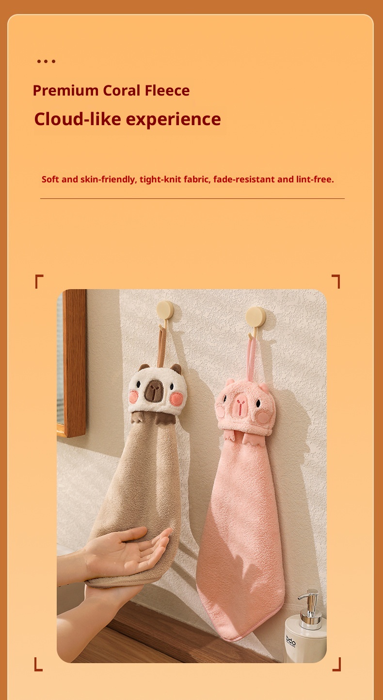 Lillian Capybara Hand Hanging Cartoon Cute Thickened Kitchen Bathroom Household Absorbent Quick-Dry Children's Washcloth Towel_voghion.com