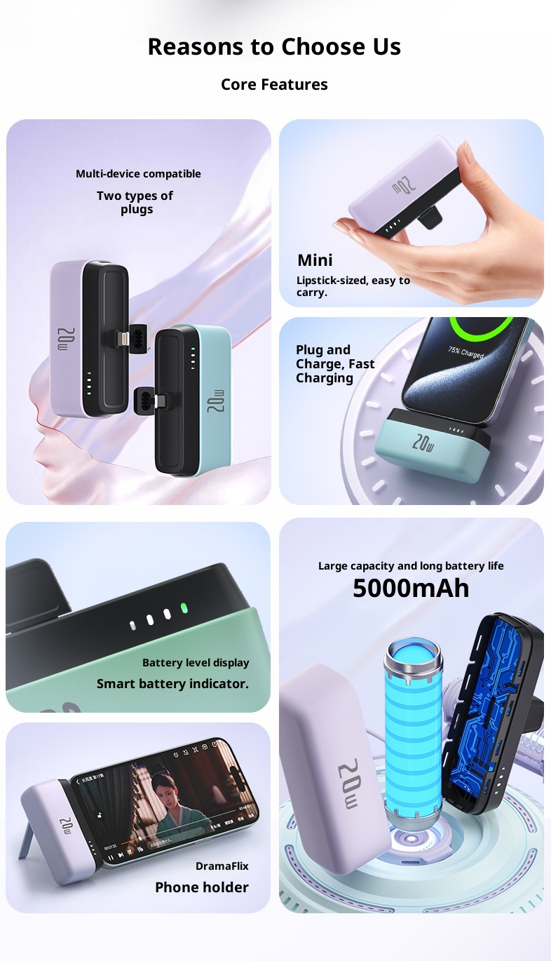 techglobe PD20W Pocket Fast Charging Compact Portable 5000mAh Capsule Emergency Mini Power Bank_voghion.com