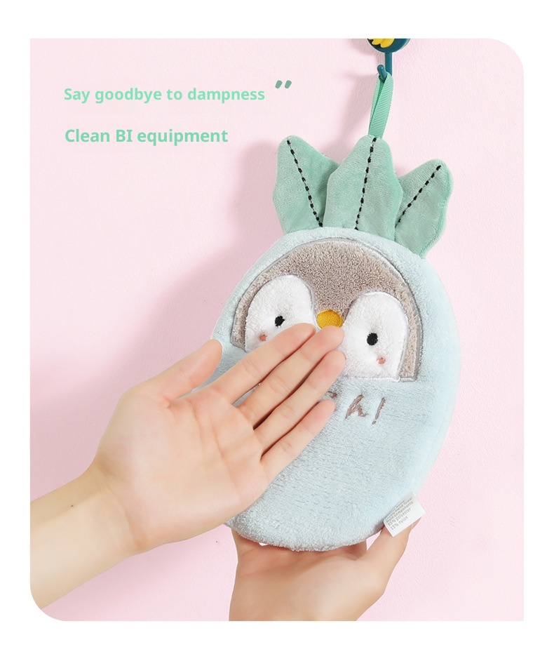 Lillian Japanese Style Cartoon Penguin Towel Hanging Cute Double Layer Thickened Absorbent Hand Bathroom Kitchen Wiping Cloth_voghion.com