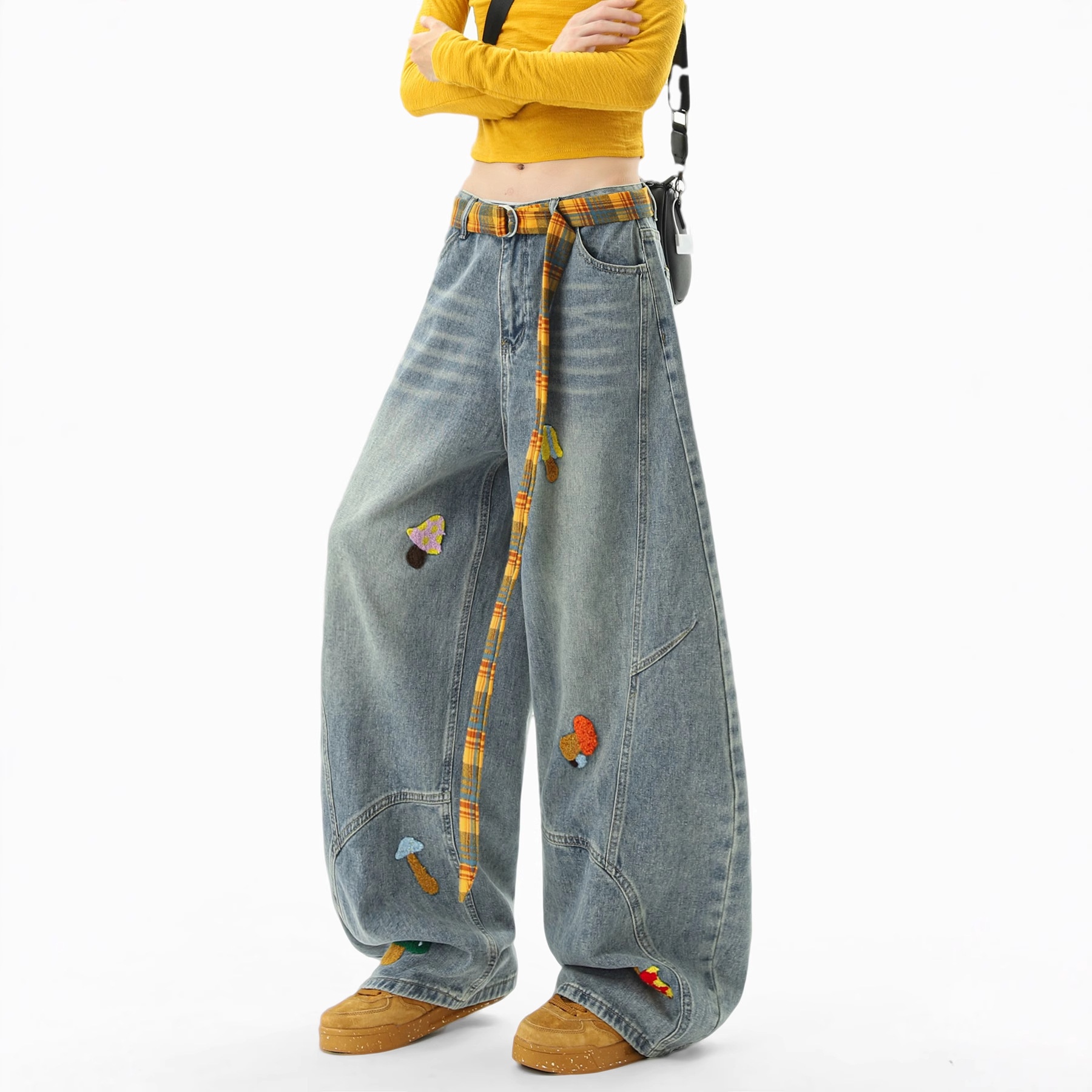 boy Boy American Style Deconstructed Towel Embroidered Jeans Men And Women, Loose Fit Washed Scimitar Pants, Unique Design_voghion.com