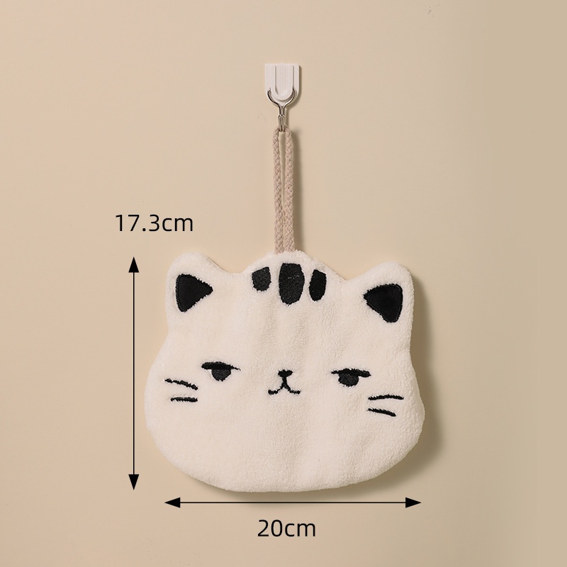 Lillian Big Face Kitchen Hanging Coral Fleece Thickened Cat Hand Children's Cute Absorbent Quick-Dry Towel_voghion.com