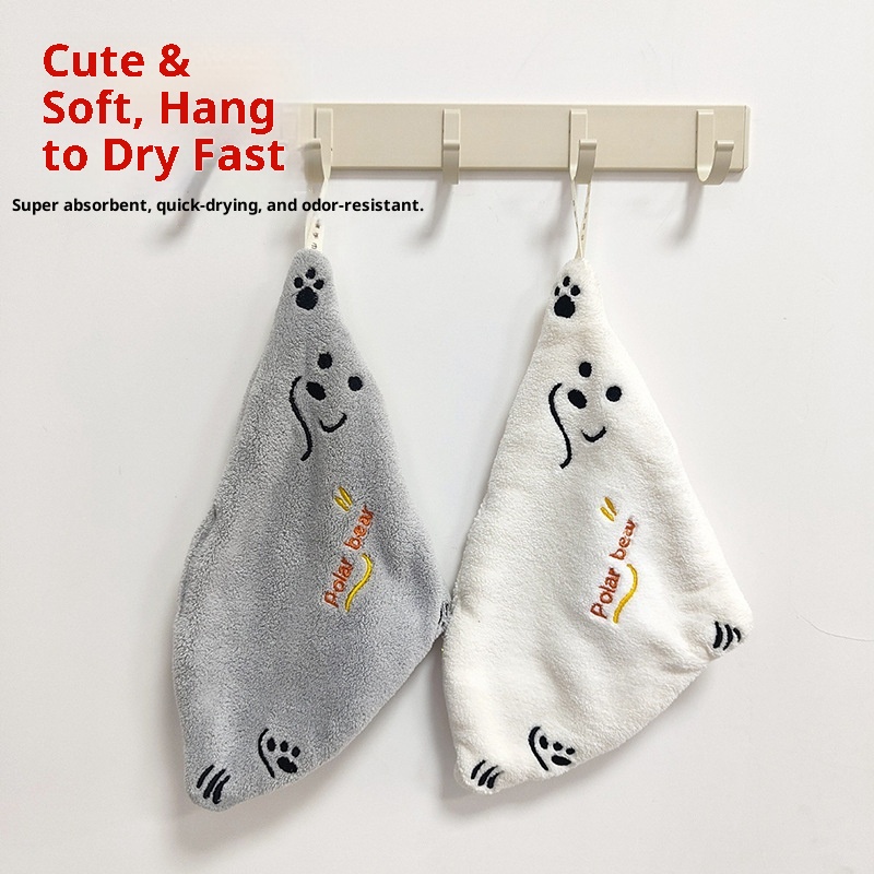 Lillian Ins Polar Bear Cartoon Coral Fleece Absorbent Hanging Children's Hand Small Towel Kitchen Cloth Soft_voghion.com