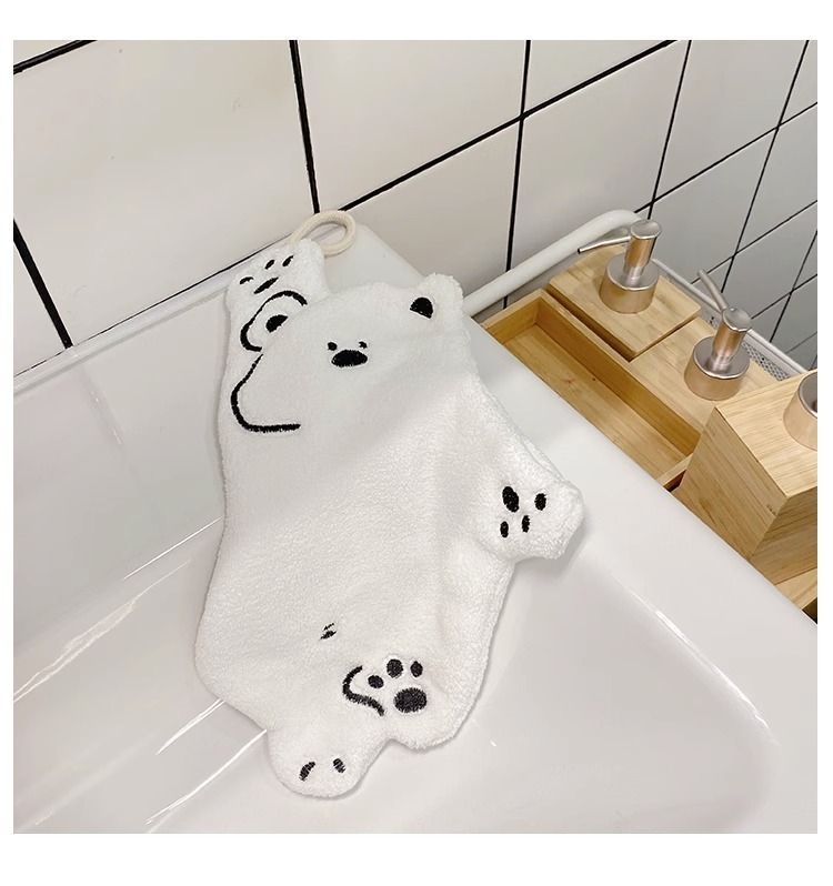 Lillian Cute Panda Hanging Coral Fleece Absorbent Quick-Dry Bathroom Hand Small Towel Kitchen Wiping Cloth_voghion.com