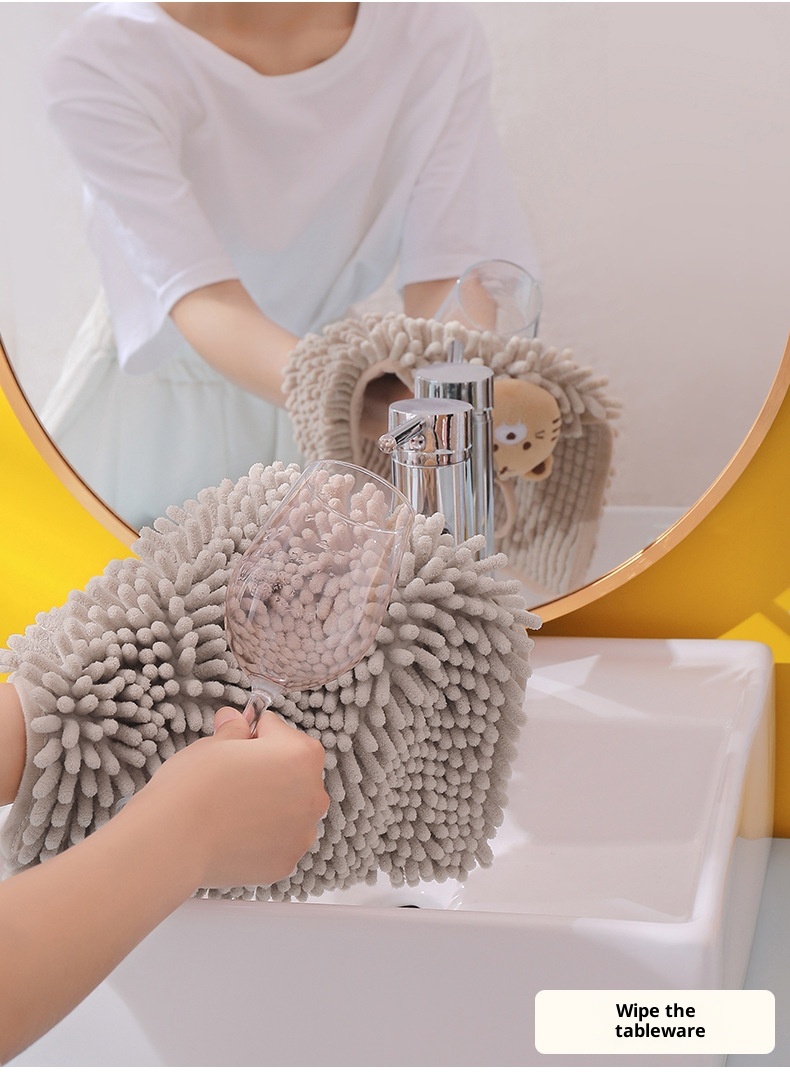 Lillian Chenille Cartoon Animal Hand Ball Household Kitchen Children Embroidered Hanging Absorbent Towel Cross-Border_voghion.com