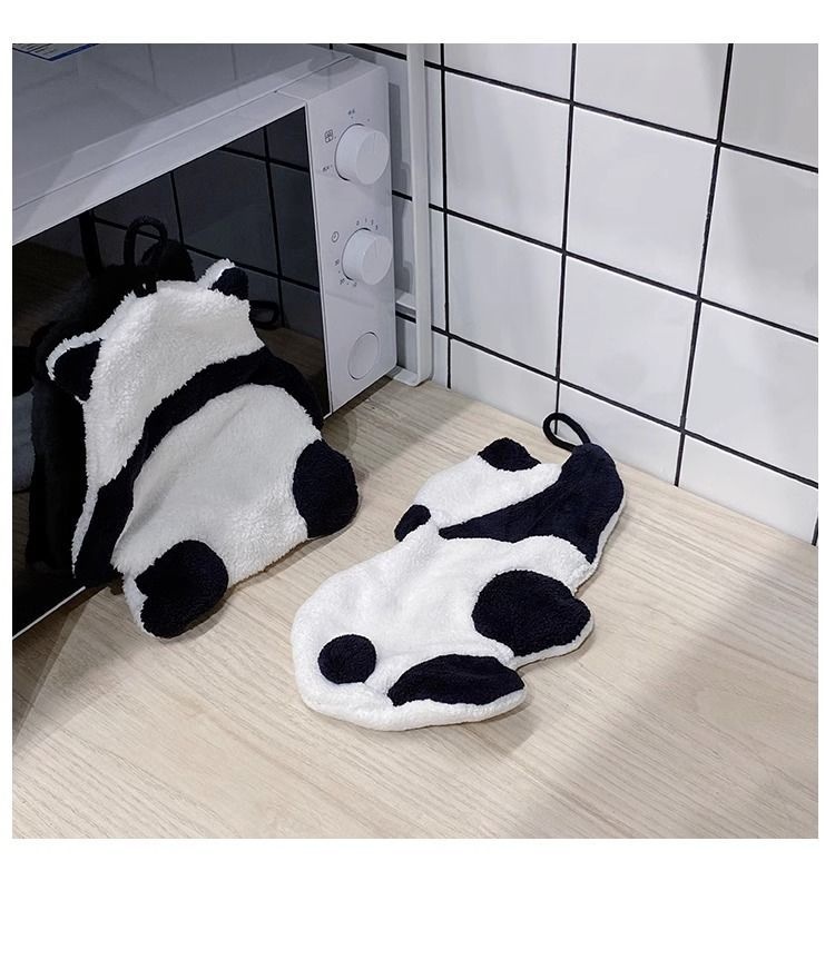 Lillian Cute Panda Hanging Coral Fleece Absorbent Quick-Dry Bathroom Hand Small Towel Kitchen Wiping Cloth_voghion.com
