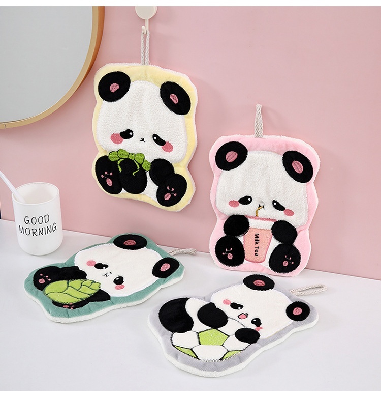 Asciugamano da tavolo in pile corallo per bambini, assorbente, anti-pelucchi, da appendere, a forma di panda, di Lillian Home Use_voghion.com