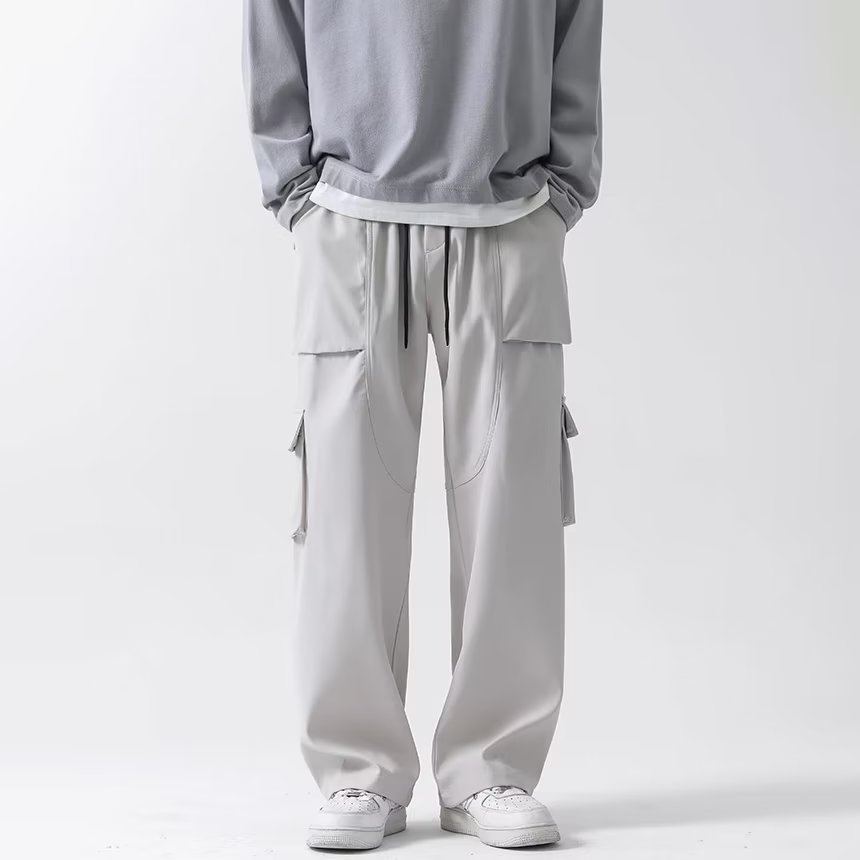 boy Black Cargo Casual 2023 Spring Autumn Versatile Stylish Wide-leg Sports Straight Pants For Men_voghion.com