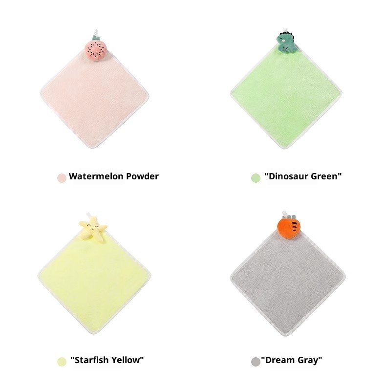 Lillian Jieyu Handhängendes, dickes Plüsch-Handtuch, saugfähig, schnelltrocknend, fusselfrei, kleines quadratisches Kinderhandtuch mit niedlichem Cartoon-Motiv_voghion.com