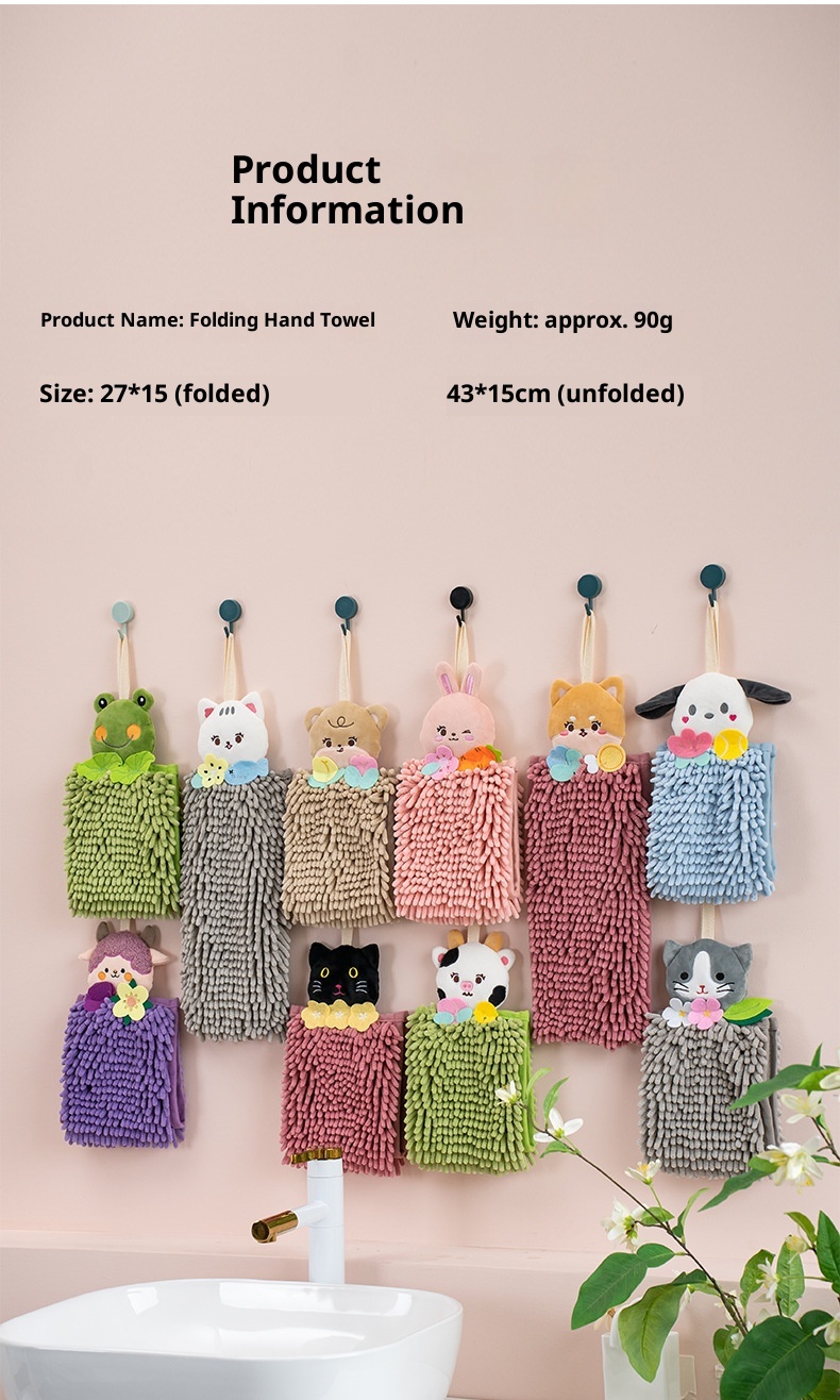 Lillian Hanging Cartoon Animal Chenille Kangle House Children's Household Kitchen Absorbent Hand Towel Wholesale_voghion.com