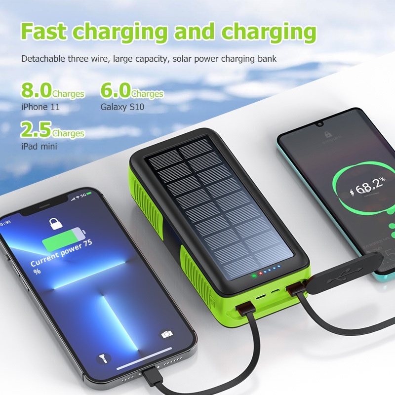 TechGlobe Hand Crank Solar Bank 61200mAh With Built-in Cable, Two-Way Fast Charging Power Pack PSE/METI_voghion.com