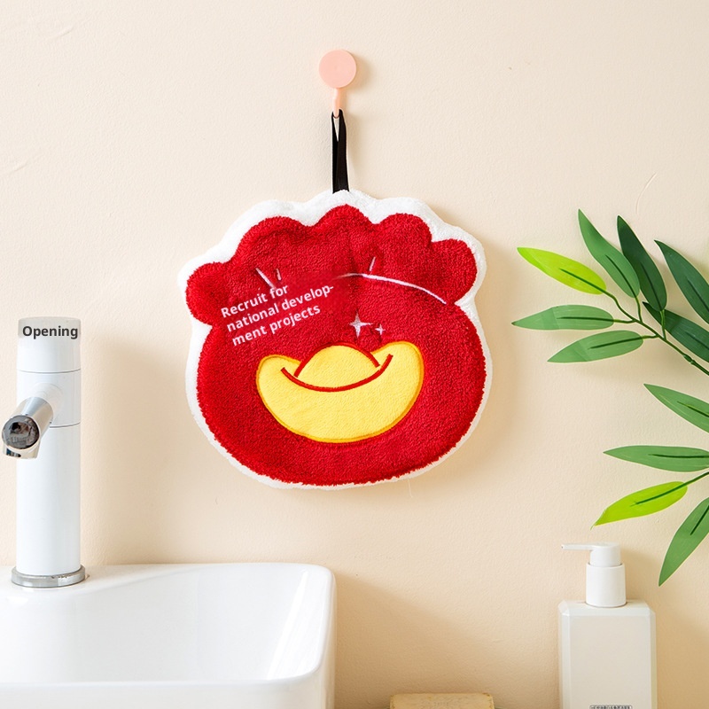 Lillian Spring Festival Red Hanging Hand Absorbent Cloth Three-Layer Thickened Coral Fleece Kitchen Towel Handkerchief Dry Hands_voghion.com