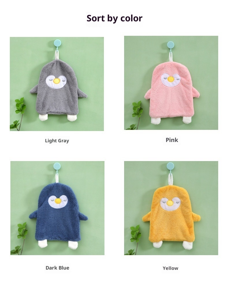 Lillian Cross-Border Source Cute Cartoon Coral Fleece Hand Bathroom Cloth Penguin Hanging Children's Face Towel_voghion.com