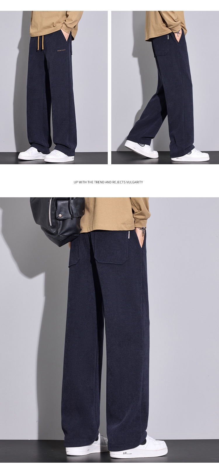 boy Men's Autumn Winter Thickened Fleece Casual 25 New Trendy Corduroy Loose Simple Versatile Straight-Leg Pants_voghion.com