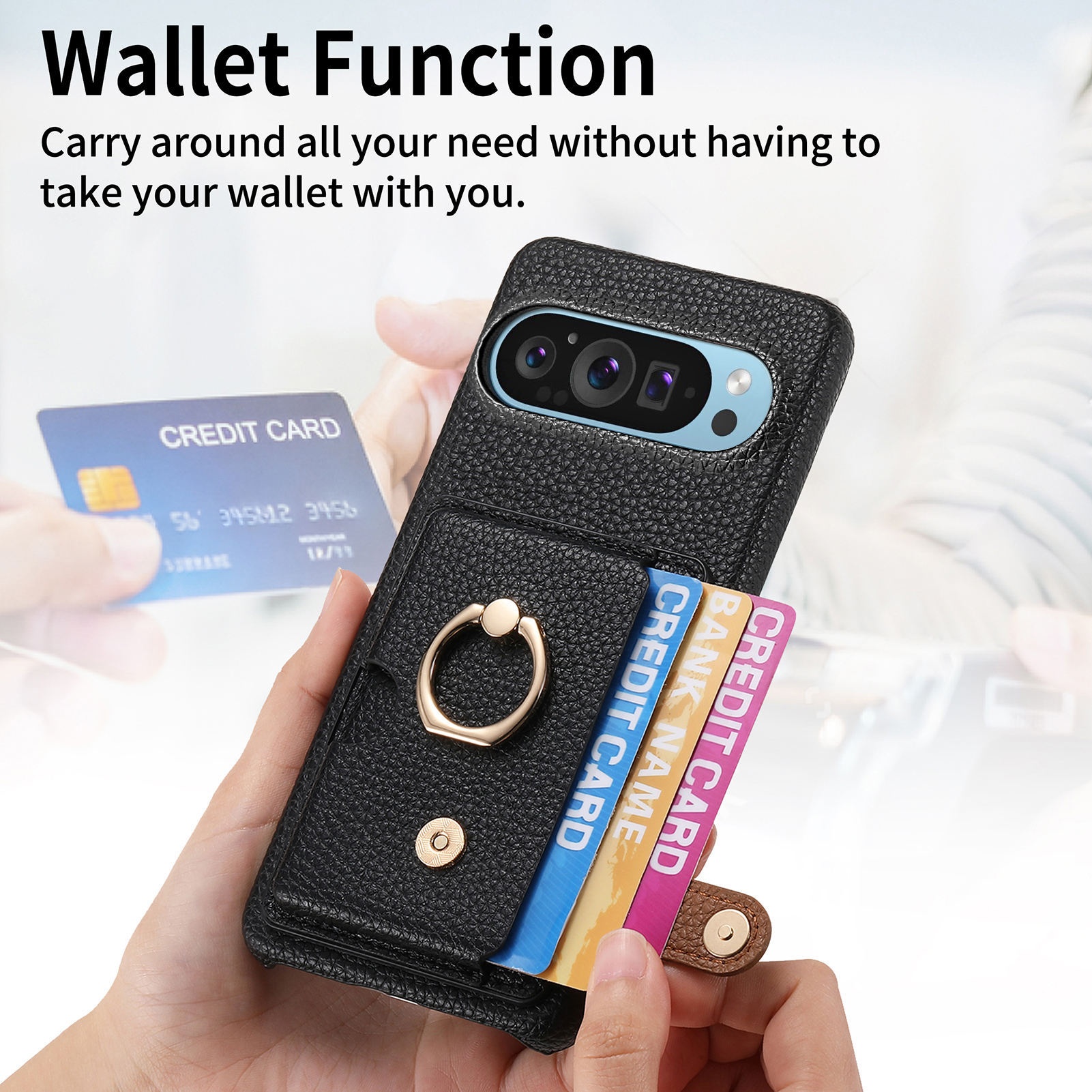 TechGlobe Handyhülle kompatibel mit Google 9A, Kartenfach, Aufbewahrung, Schutzhülle, Armband, Pixel 10 Metallringhalter_voghion.com