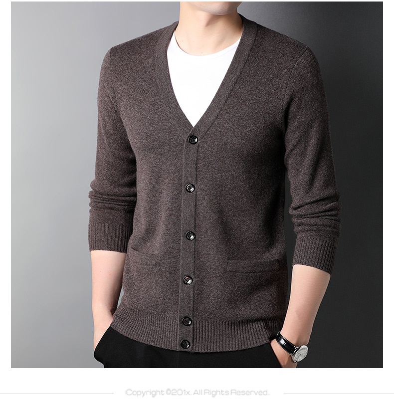 boy Boy Boy Boy Factory Store Men's Casual Knitted Cardigan Winter Middle-aged And Young Thickened Warm Base Layer 100% Pure Wool_voghion.com