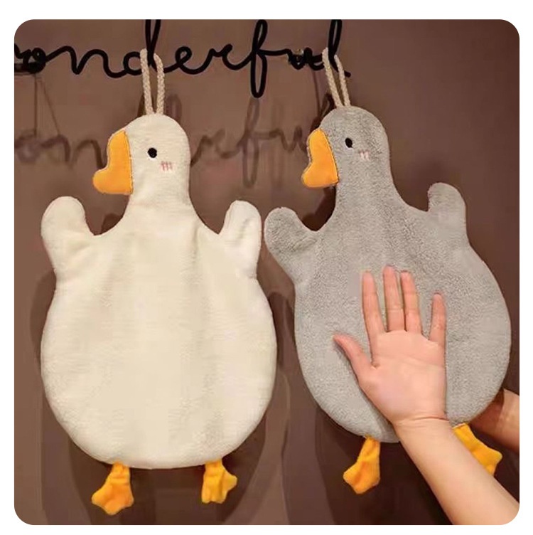 Lillian Big Goose Hanging Coral Fleece Hand Towel Absorbent Non-Shedding Cartoon Hangable Children Thickened Soft_voghion.com