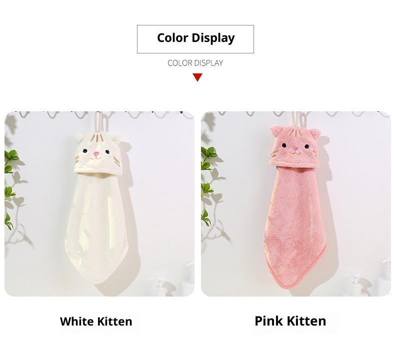 Lillian Wholesale Cartoon Cute Children's Kitchen Bathroom Washing Absorbent Coral Fleece Hanging Hand Towel_voghion.com