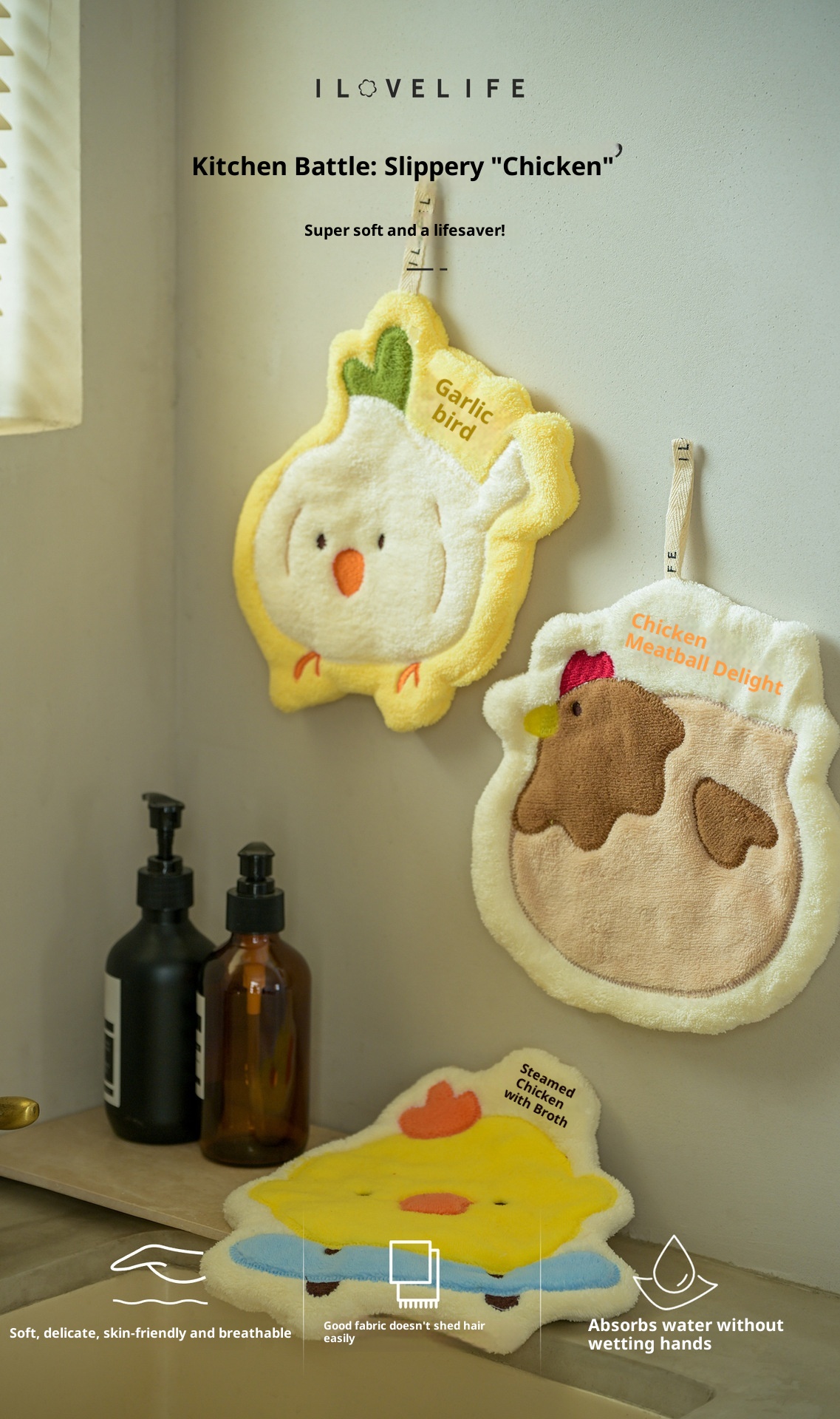 Lillian Custom Cute Pet Hand Hanging Chenille Kitchen Bathroom Coral Fleece Absorbent Cartoon Towel_voghion.com