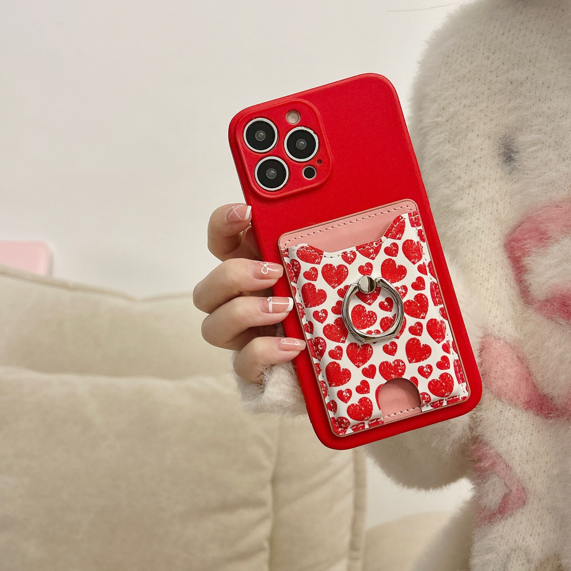 TechGlobe Heart-shaped Phone Back Multi-functional Slot Stand Ring Holder Wallet Coin Clip Bank Card Sticker_voghion.com