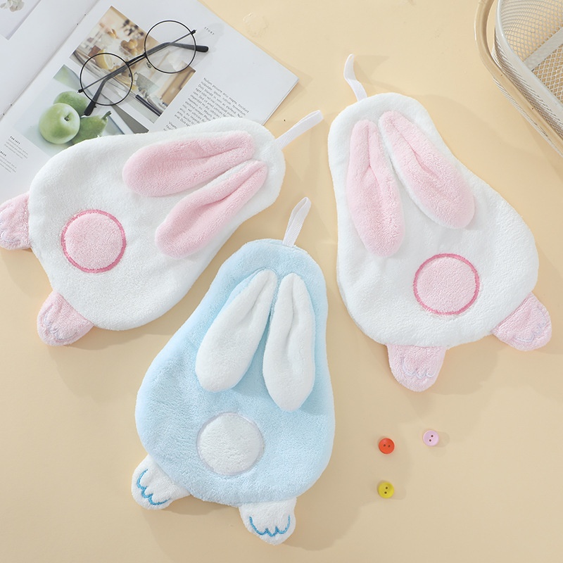 Lillian In Stock Dropshipping Cute Rabbit Soft Absorbent Back Shadow Bunny Baby Hand Children Cartoon Hanging Towel_voghion.com