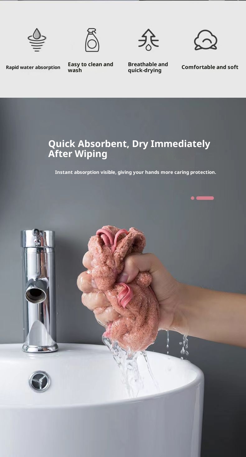 Lillian Cross-Border Bowknot Hand Coral Fleece Absorbent Bathroom Hanging Towel Strong Absorbency Quick-Dry_voghion.com