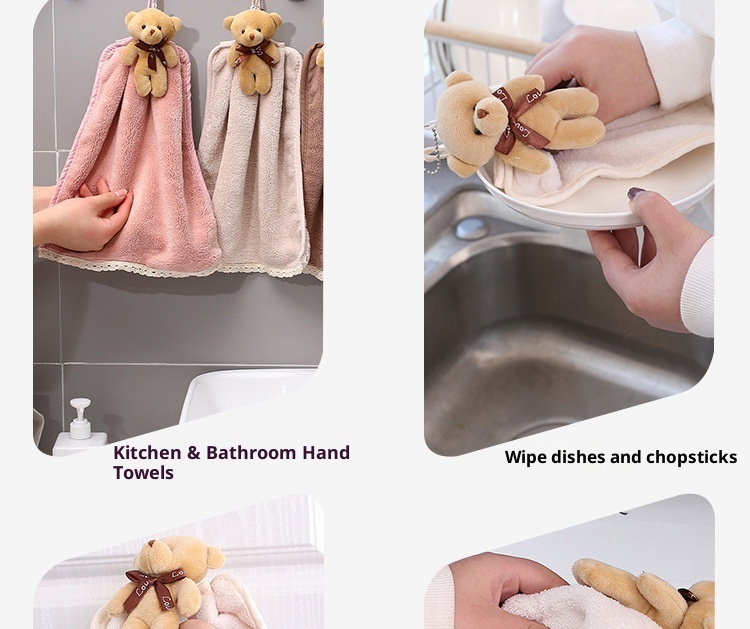 Lillian Cartoon Animal Hand Coral Fleece Bear Gift Bathroom Hanging Absorbent Towel Dropshipping_voghion.com