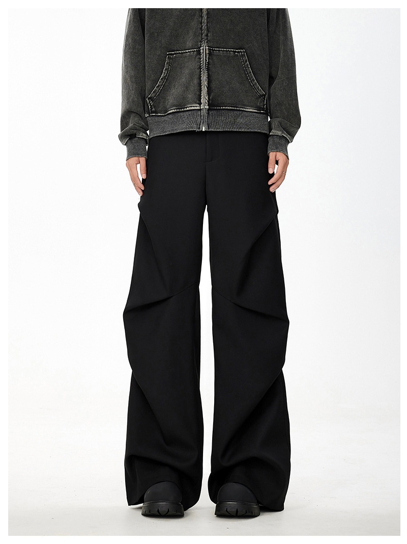 boy American Style Niche Pleated Flared Trousers Spring And Autumn Loose Versatile Draped Trendy Brand High-end Casual Pants_voghion.com