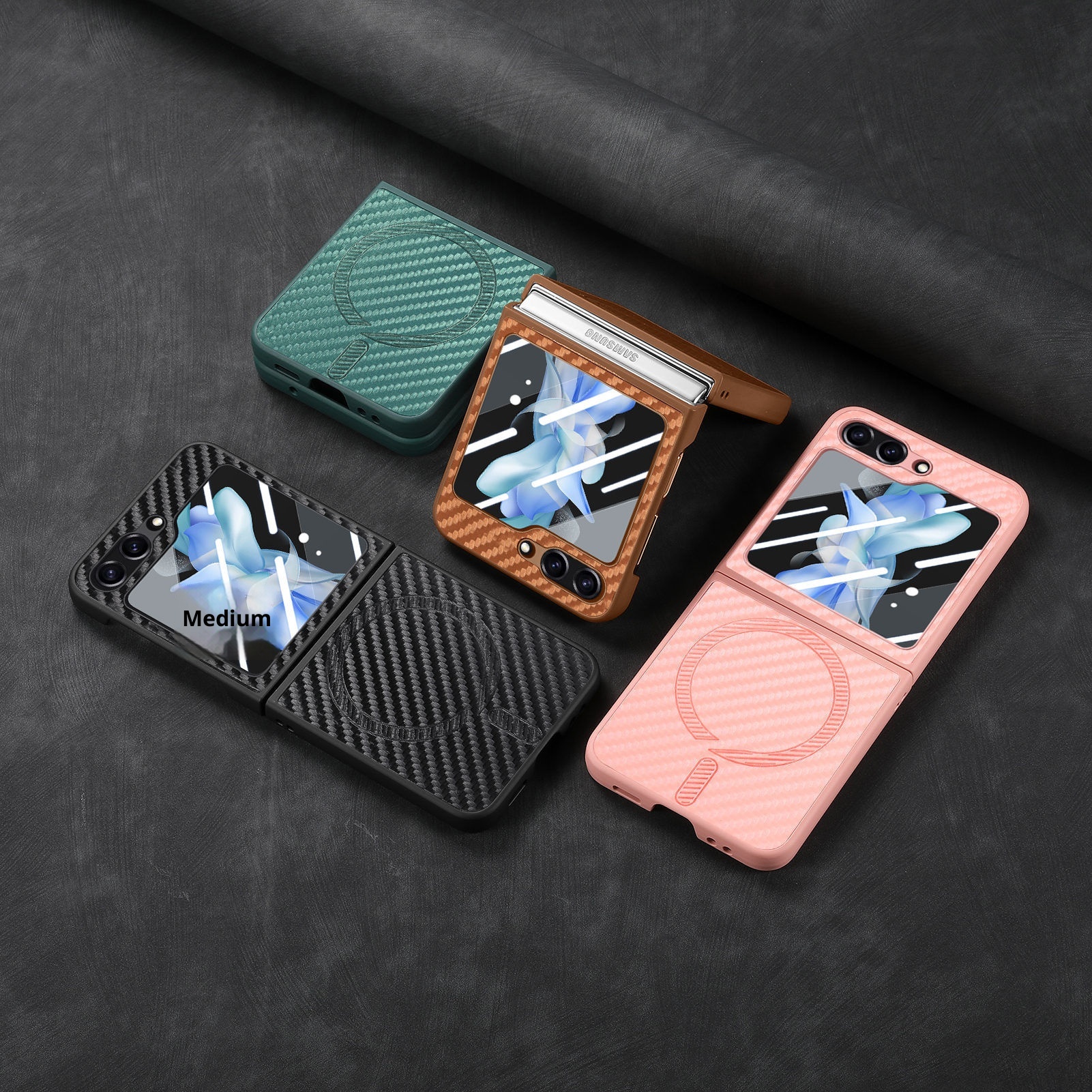 TechGlobe compatibile con Samsung ZFlip6 con motivo in fibra di carbonio, pellicola di ricarica wireless magnetica per telefono integrata, custodia ZFlip5 in scatola_voghion.com