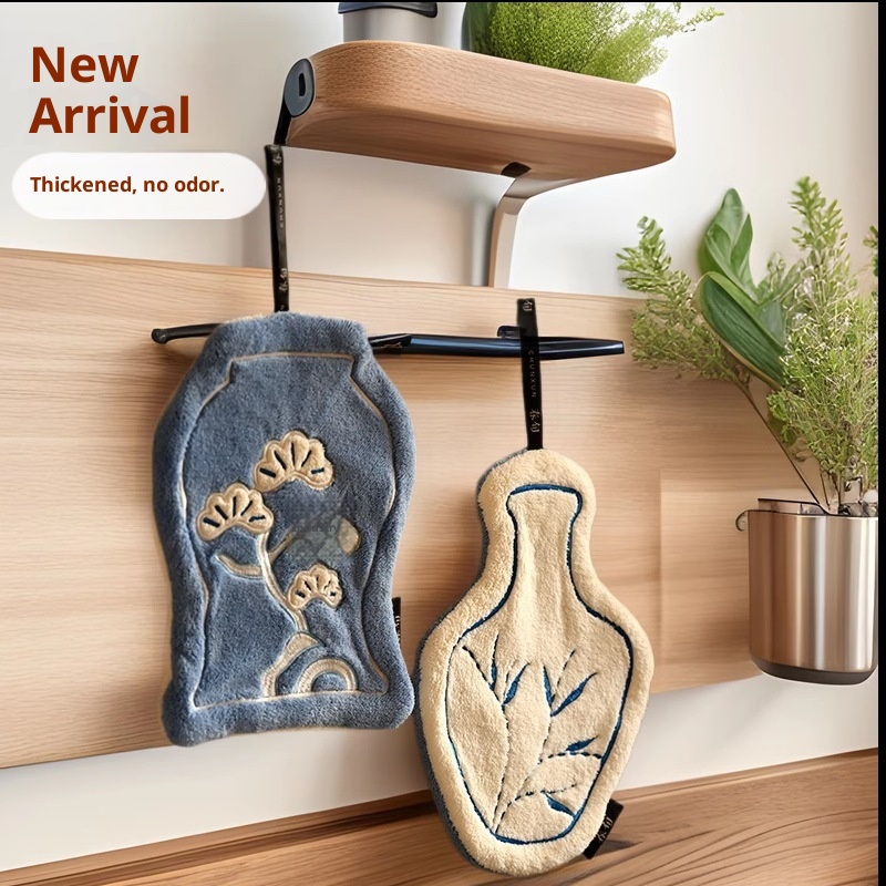 Lillian New Chinese Style Bathroom Towel Hanging Kitchen Absorbent Thickened Quick-Dry Odorless Hand Cloth Coral Fleece_voghion.com