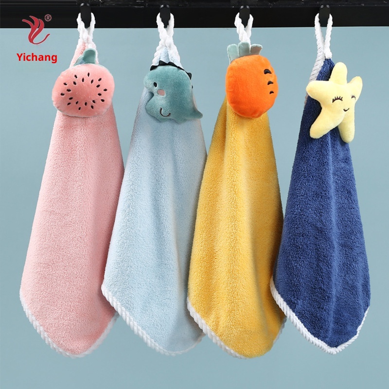 Lillian Cartoon Coral Fleece Fruit Hanging Absorbent Hand Towel Cloth_voghion.com
