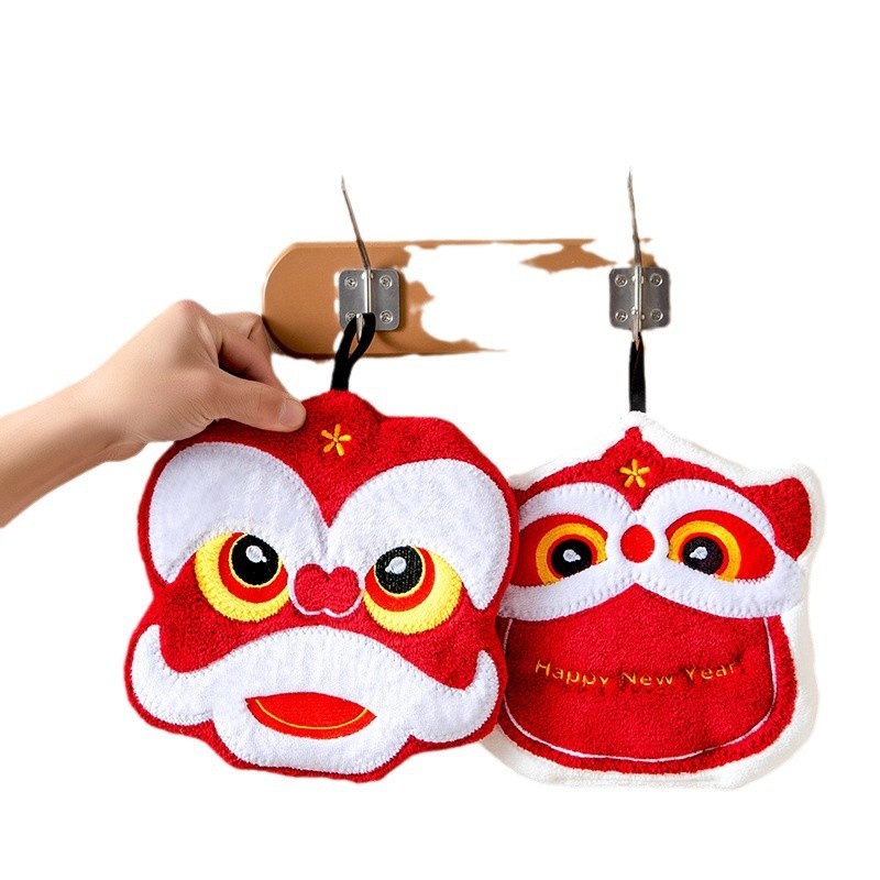 Lillian Spring Festival Red Hanging Hand Absorbent Cloth Three-Layer Thickened Coral Fleece Kitchen Towel Handkerchief Dry Hands_voghion.com