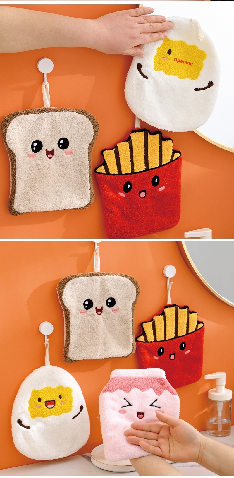 Lillian French Fries Family Hanging Hand Absorbent, Large And Thick, Odorless Coral Fleece Square Towel, Kitchen Handkerchief_voghion.com