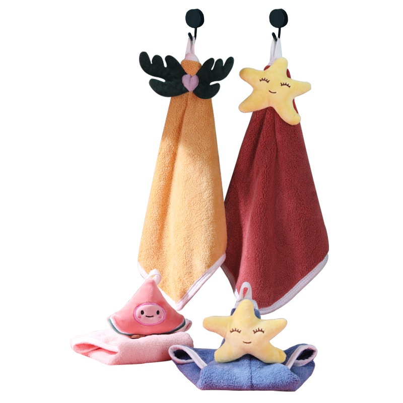 Lillian Rainy A-Class Coral Fleece Hand Face Cute Small Children's Square Towel Bathroom Kitchen Hanging Type_voghion.com