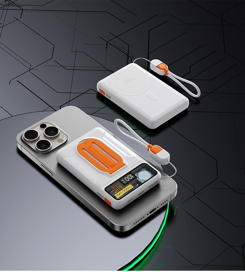 techglobe 22,5W Magnetische, transparente Powerbank mit integriertem Kabel, ultradünn, kompakt, Mini, tragbar, Geschenk, mobile Stromversorgung_voghion.com