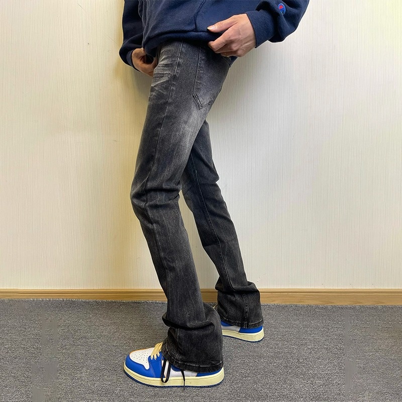boy Boy Cross-Border Cleanfit Black Gray Gradient Jeans Men American High Street Vibe Bootcut Straight Scimitar Pants_voghion.com